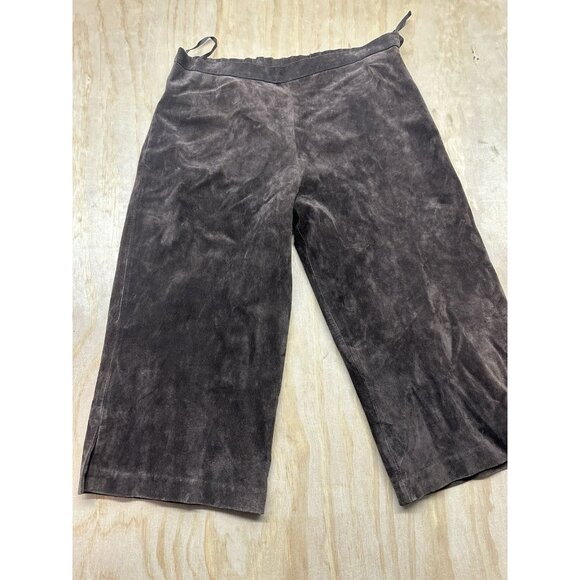 VTG 90s Terry Lewis Suede Leather Pants Sz 16 Petite Brown Quiet Luxury Ranch - Picture 1 of 6